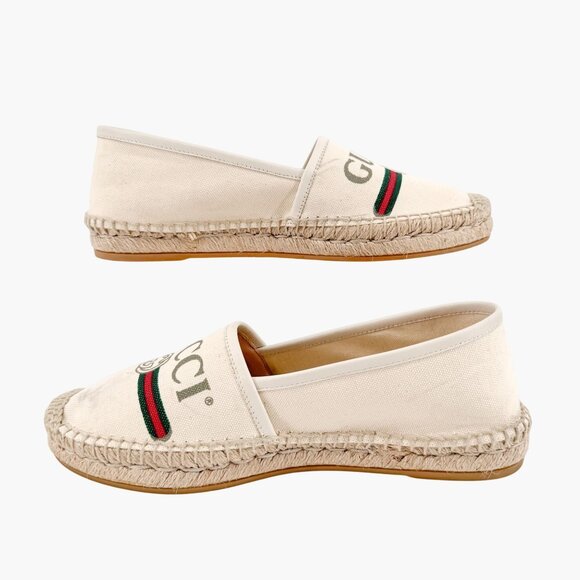 Gucci Interlocking GG Espadrille EU 37.5 US 7.5 Beige Web Stripe Logo Canvas - Picture 9 of 14
